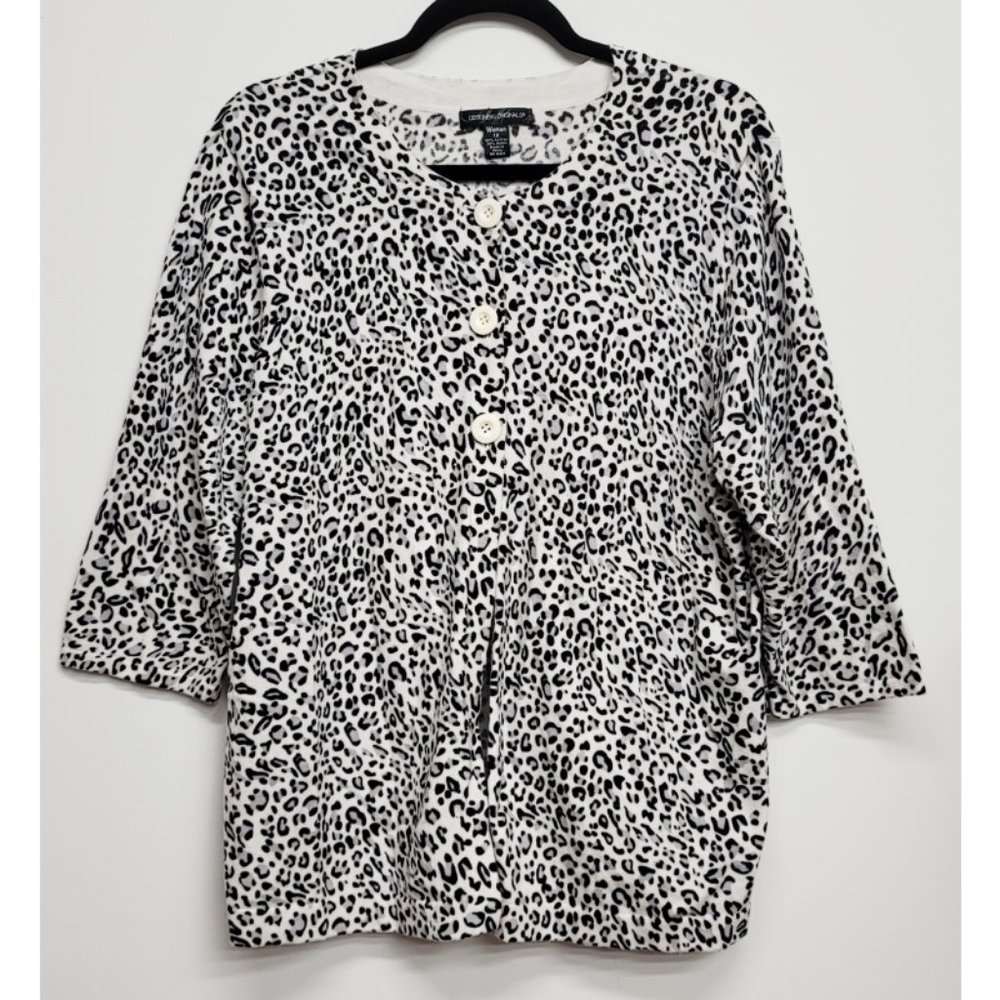 Designers Originals Black White Grey Animal Print 3/4 Sleeve Cardigan 1X